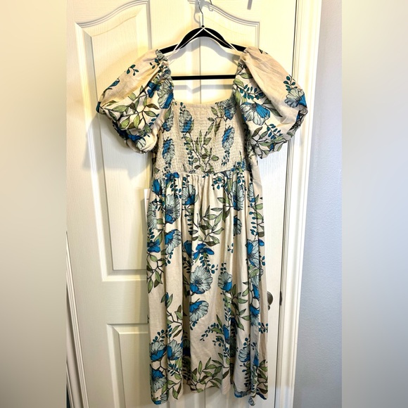 💚”Tulip Creations” NWT Floral Short Puff Sleeve Smocked Back Midi Dress Size XL - Picture 3 of 15